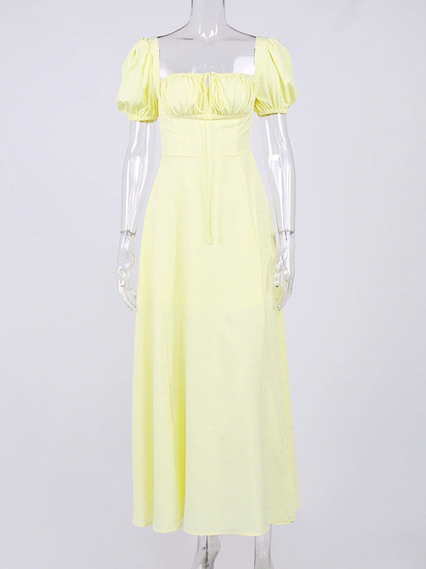 Puff Sleeve High Slit Maxi Dress