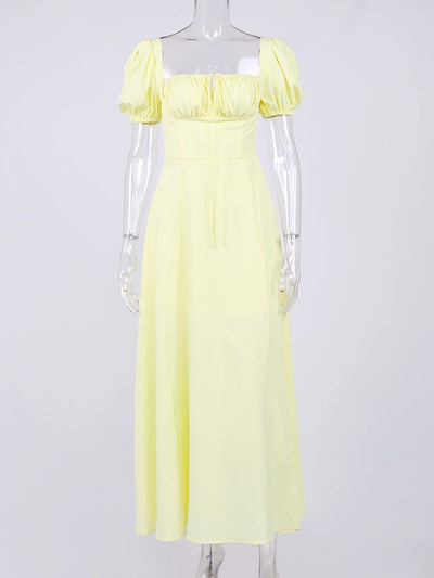 Puff Sleeve High Slit Maxi Dress