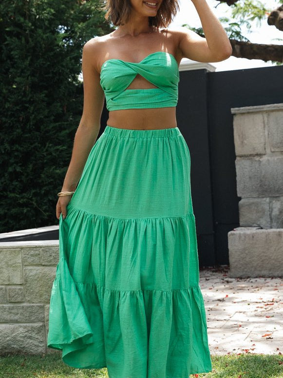 Short Tube Top & Large Swing Long Skirt Coord Set