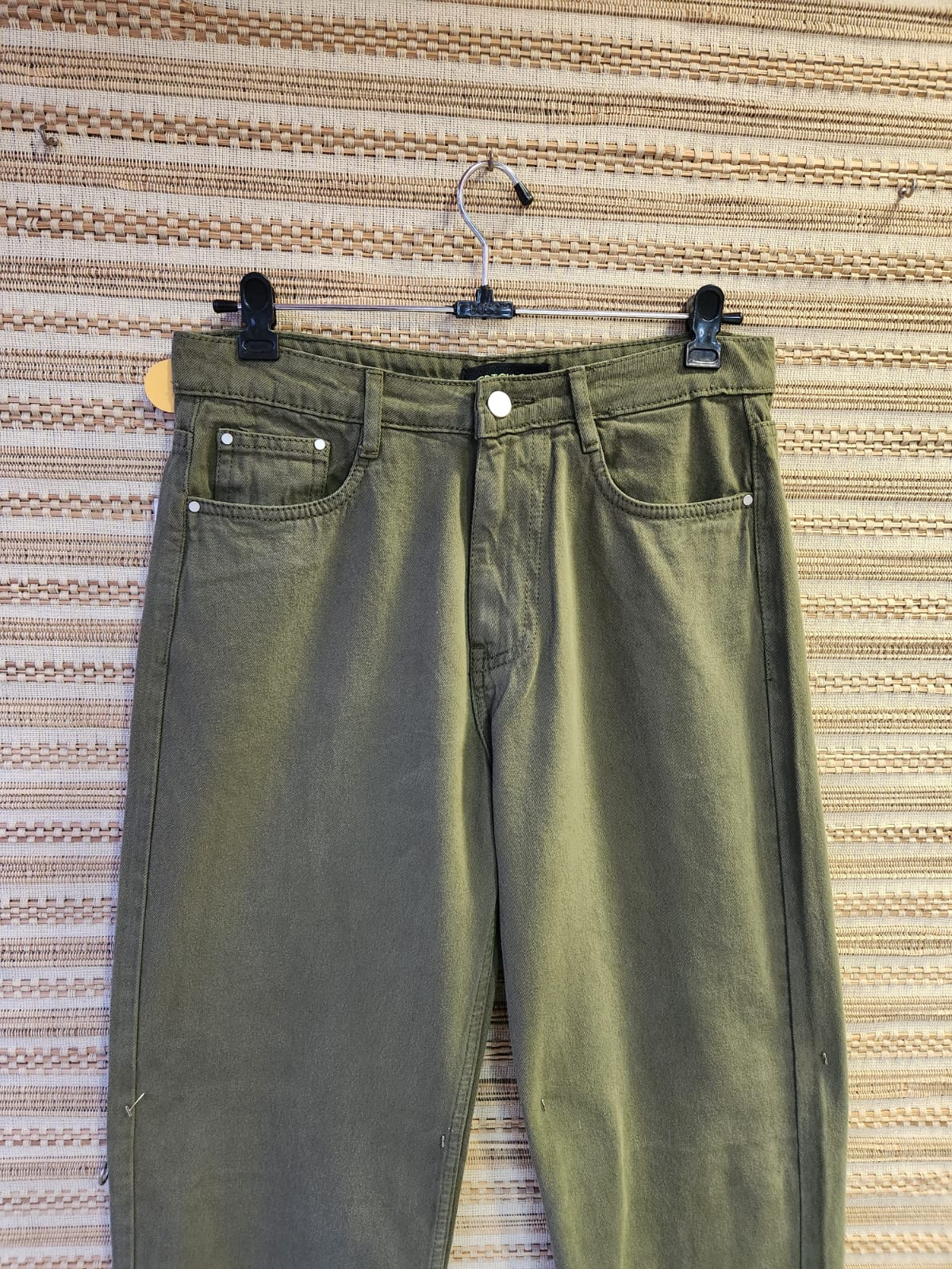 Olive Green High Waist Wide Leg Denim Pants