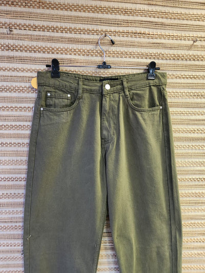 Olive Green High Waist Wide Leg Denim Pants