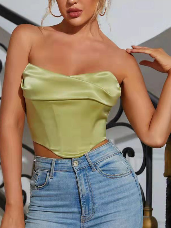 Pile Collar Cropped Boning Corset Tube Top