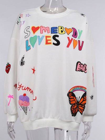 Oversized Graphic Print Loose Pullover Sweatshirt