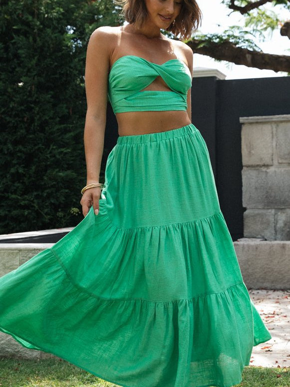 Short Tube Top & Large Swing Long Skirt Coord Set