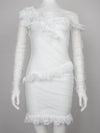 One Shoulder Asymmetric Mesh Long Sleeve Lace Stitching Dress