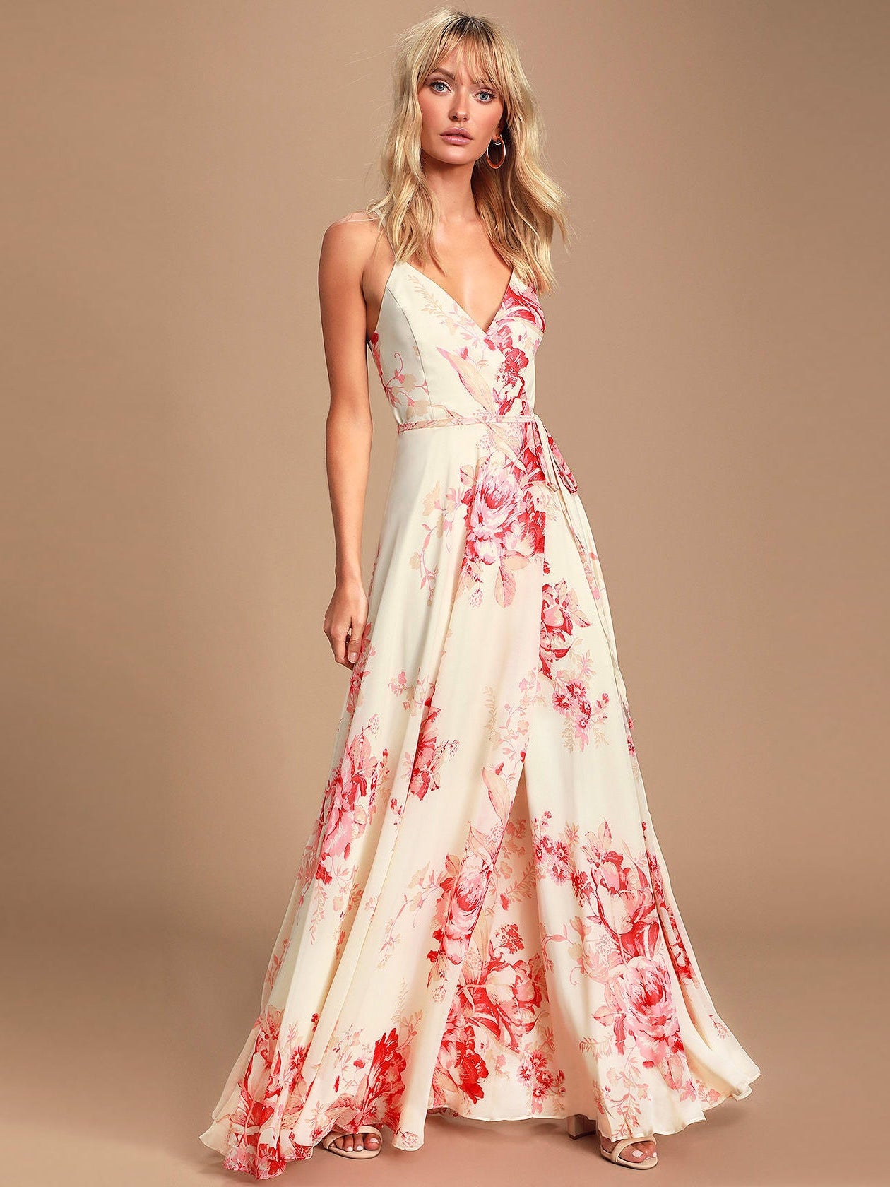 Floral Strap Dress Lace Up Split Summer Dress