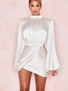 White Lantern Sleeve Irregular Asymmetric Dress