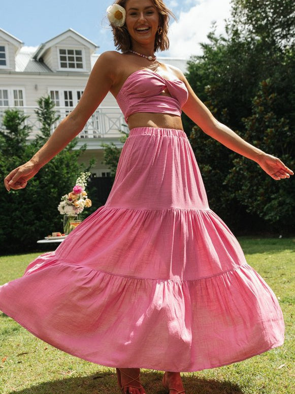 Short Tube Top & Large Swing Long Skirt Coord Set