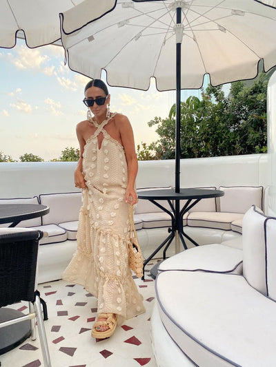 Halter 3D Floral Mop Tiered Dress