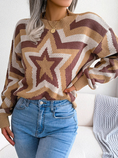 Star Print Long Sleeve Pullover Sweater