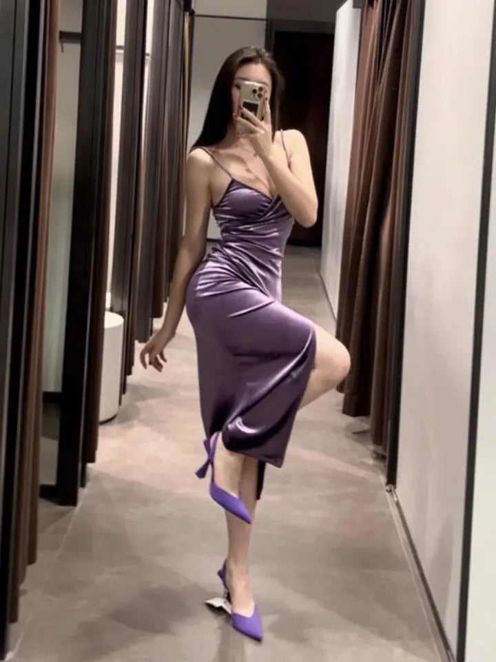 Spaghetti Strap Velvet Long Dress