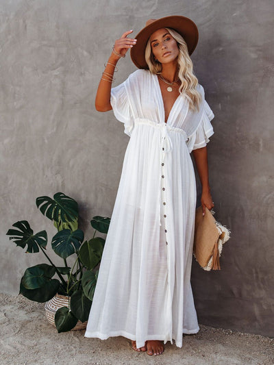 Summer Vacation Short Sleeve A Line Maxi Dress