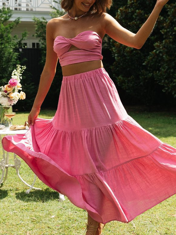 Short Tube Top & Large Swing Long Skirt Coord Set