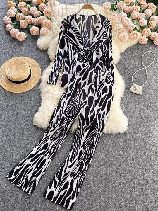 Zebra Patch Print Pleated Coord Set