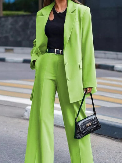 Green Blazer Coat with Wide Leg Pants Coord Set