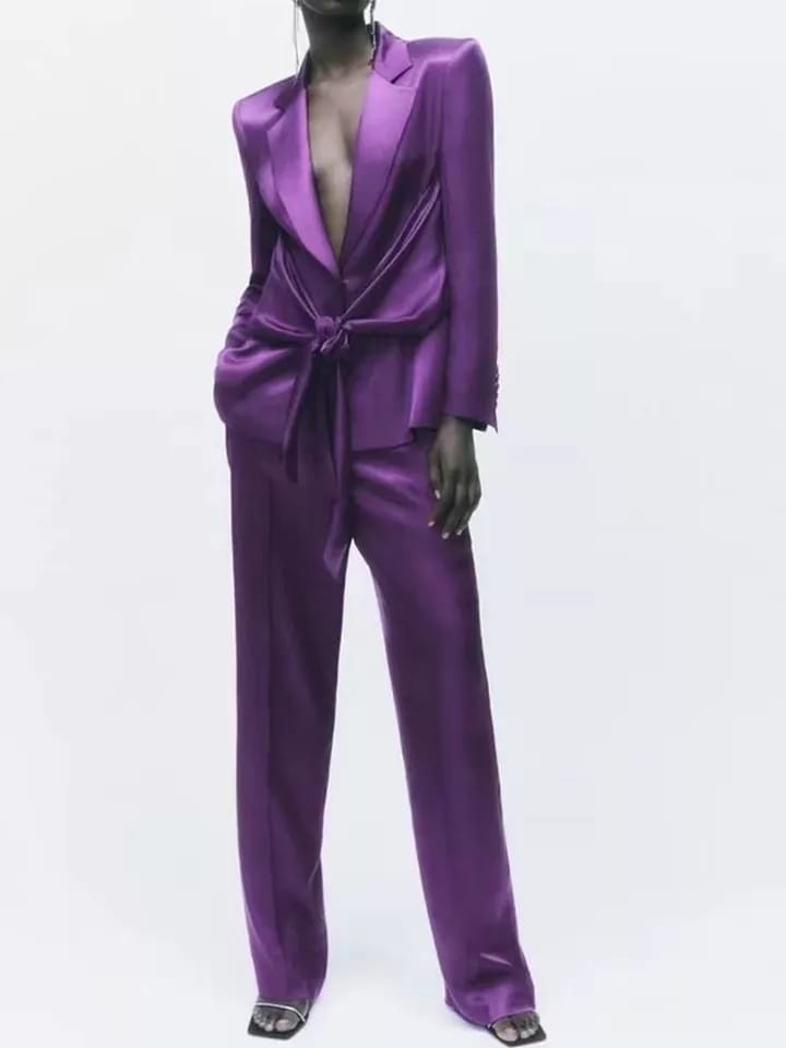 Purple Satin Blazer & pants Coors Set