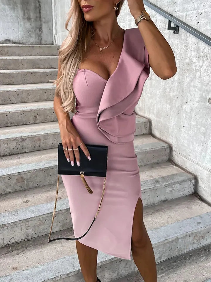 One Shoulder Ruffles Dress