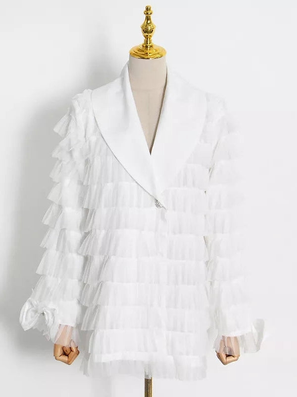 White Ruffles Blazer Dress