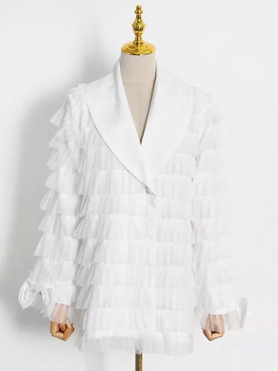 White Ruffles Blazer Dress