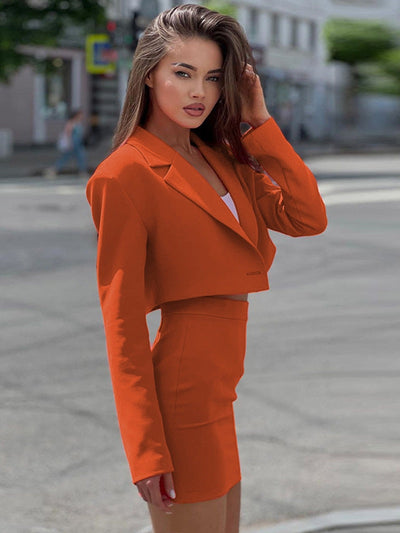 Crop Blazer & Skirts Coord Set