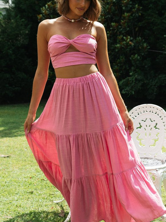 Short Tube Top & Large Swing Long Skirt Coord Set