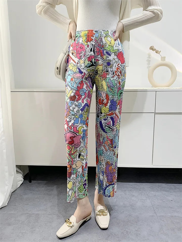 Graphic Print Pleated Blazer & Pants Coord Set