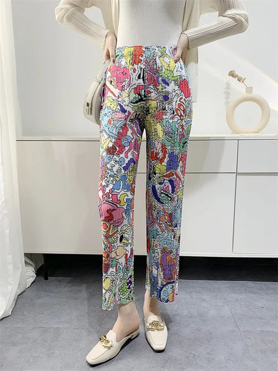 Graphic Print Pleated Blazer & Pants Coord Set