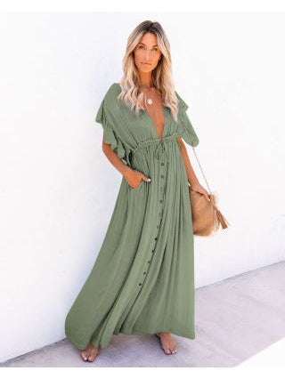 Summer Vacation Short Sleeve A Line Maxi Dress