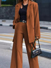 Brown Blazer Coat with Wide Leg Pants Coord Set