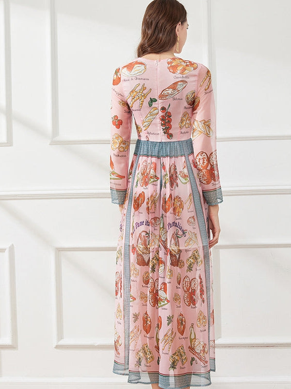 Light Silk Chiffon Printed Crew Neck A Line Dress
