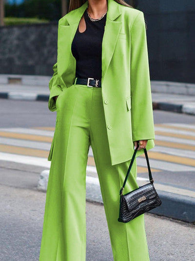 Green Blazer Coat with Wide Leg Pants Coord Set