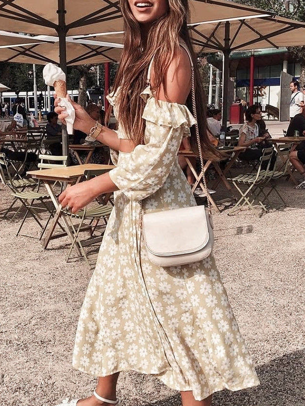 Twist Off Shoulder Ruffle Beach Top & Floral Print Skirt Coord Set