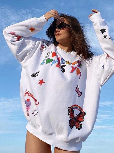 Oversized Graphic Print Loose Pullover Sweatshirt