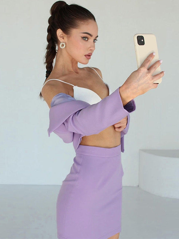 Crop Blazer & Skirts Coord Set