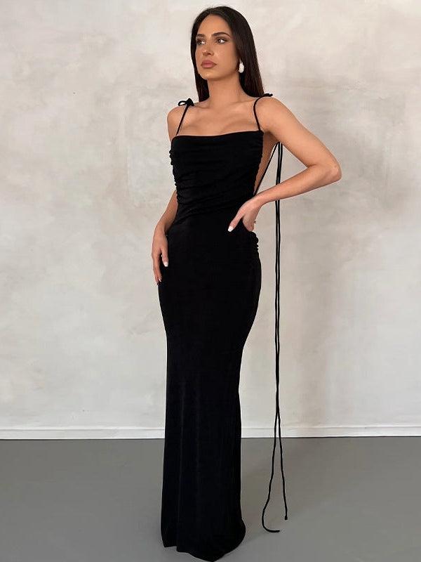 Black Cowl Neck Backless Maxi Dress