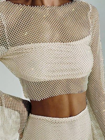 Apricot Mesh Top & Skirt Coord Set