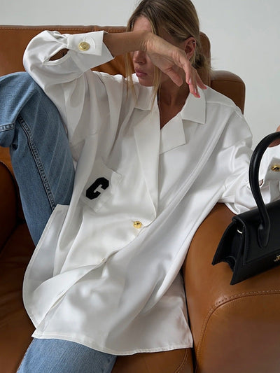 Loose Blazer Shirt Satin Drape White Shirt Top