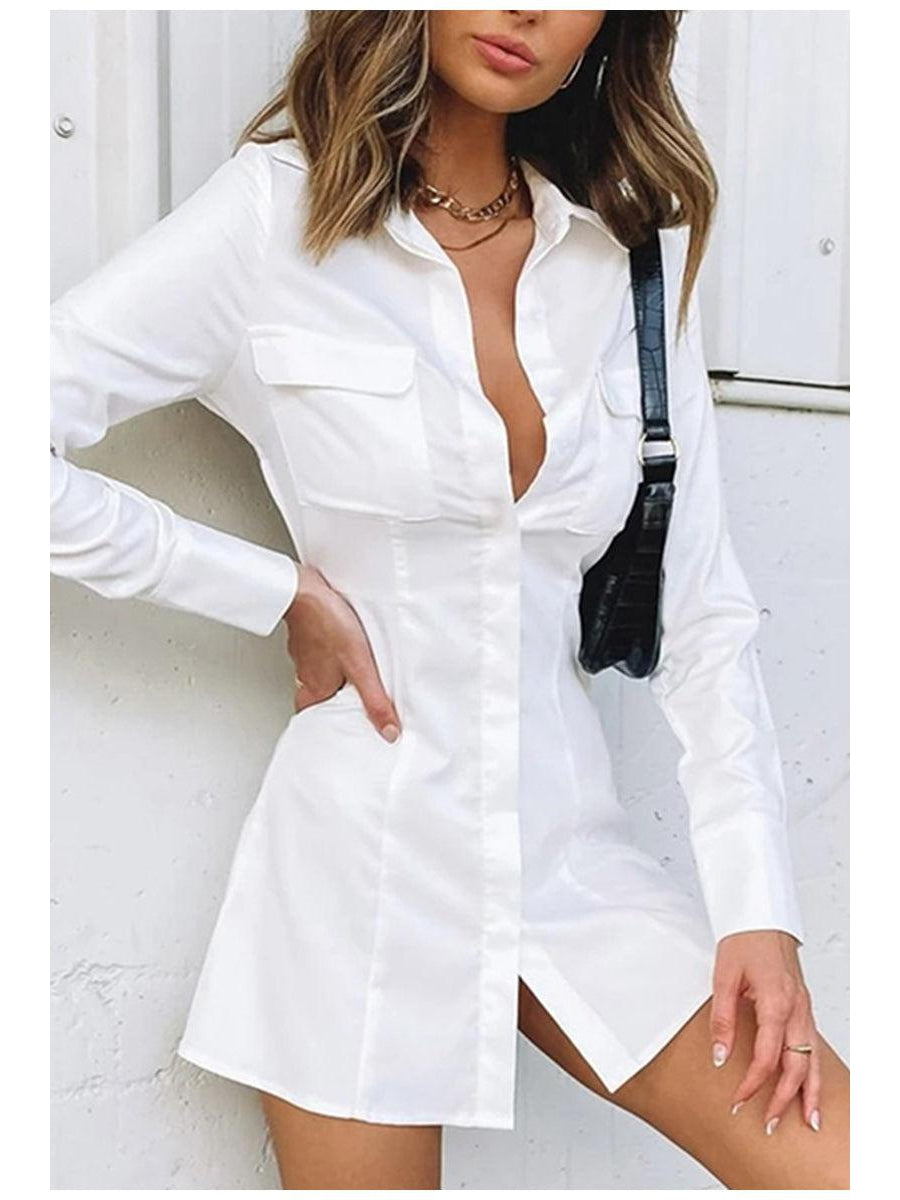 A-line Solid Backless V-neck Full Sleeves Dress