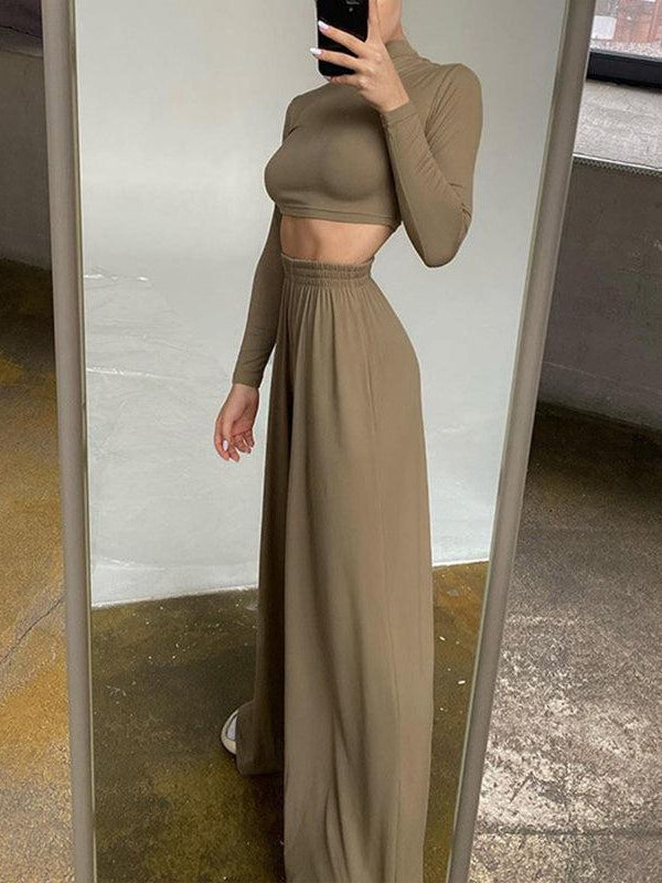 Long Sleeve Turtleneck Crop Top and High Waist Pant - SR Store