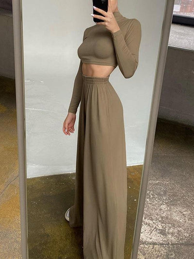 Long Sleeve Turtleneck Crop Top and High Waist Pant - SR Store