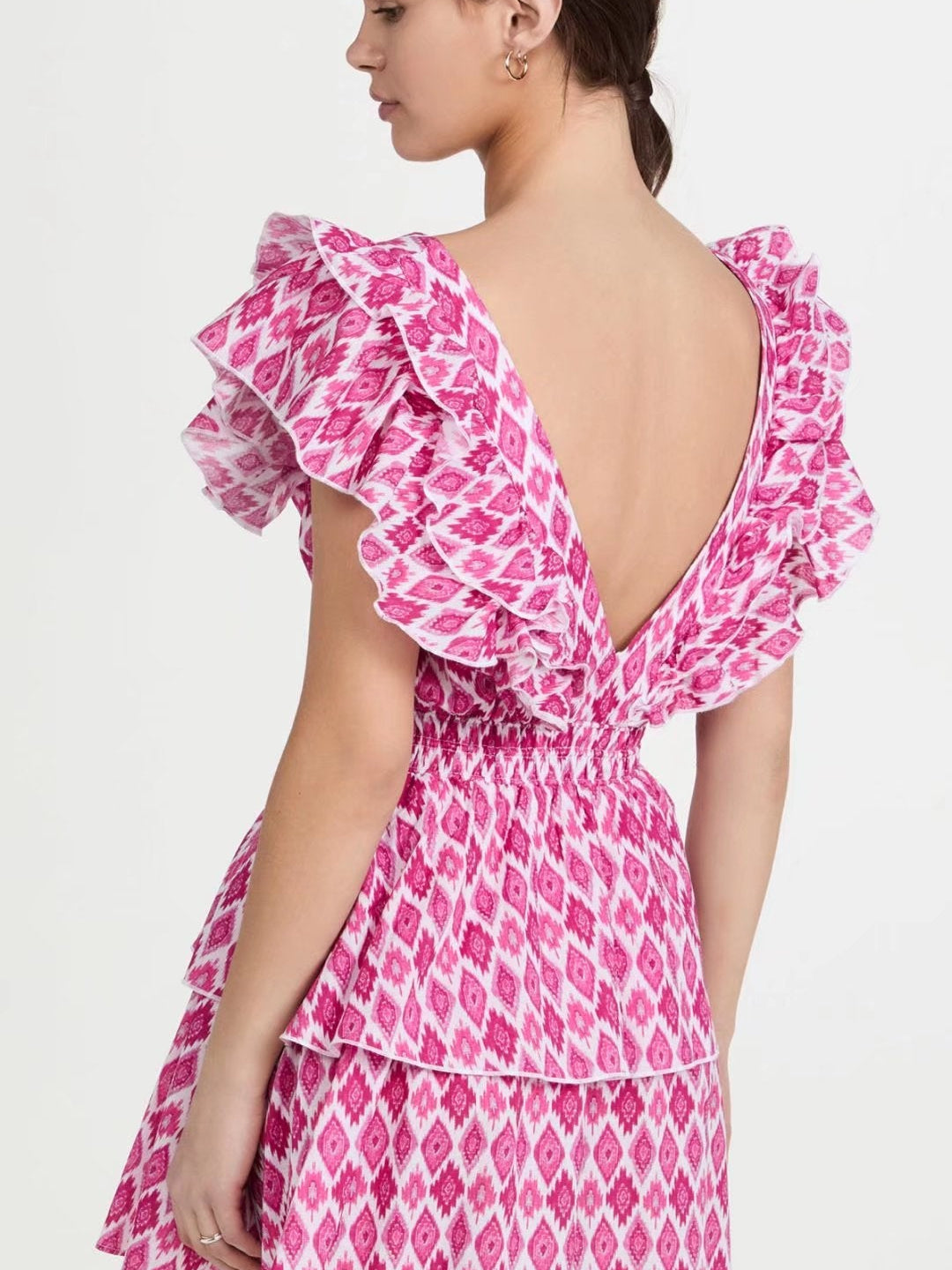 Pink V Neck Sleeveless Double Layer Print Dress