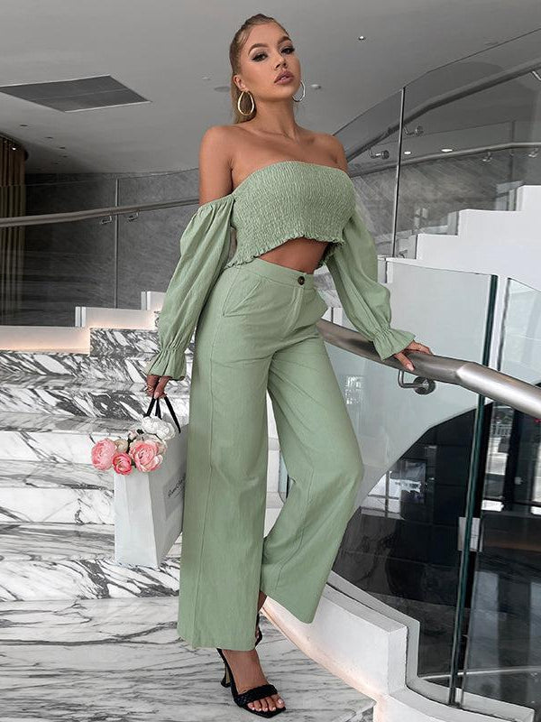 Ruffles Blouse and Wide Leg Pants Co-Ord Set