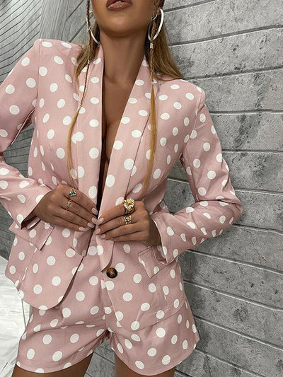 Polka Dot Printed Blazer With Shorts Co-Ord Set