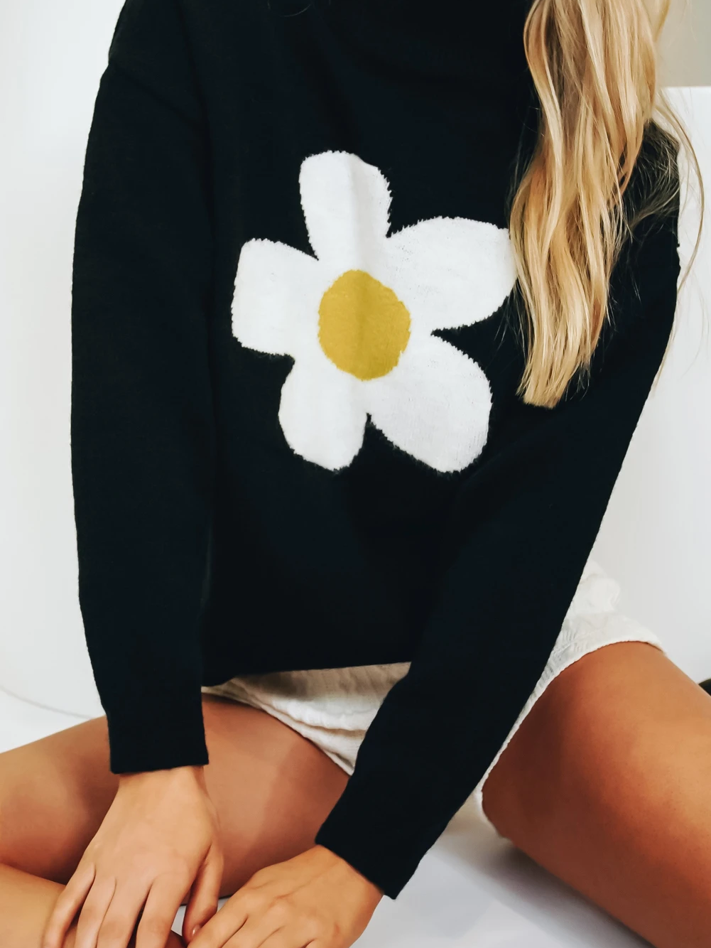 Flower Poached Egg Knitted Turtleneck Sweater Top