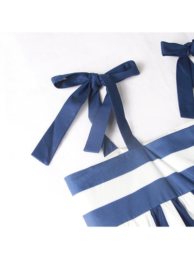 Suspender Lace up Mid Length Striped Loose Dress