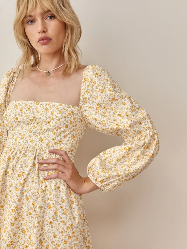 Square Collar Printed Summer Dress