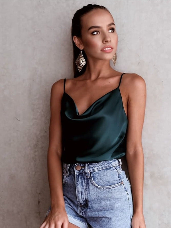 Cowl Neck Spaghetti Strap Cami Top