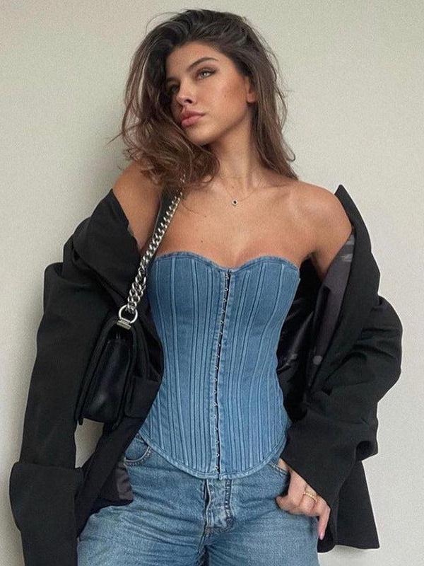 Lace Up Denim Corset Top