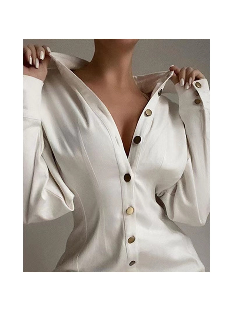 Satin Button Short Dress