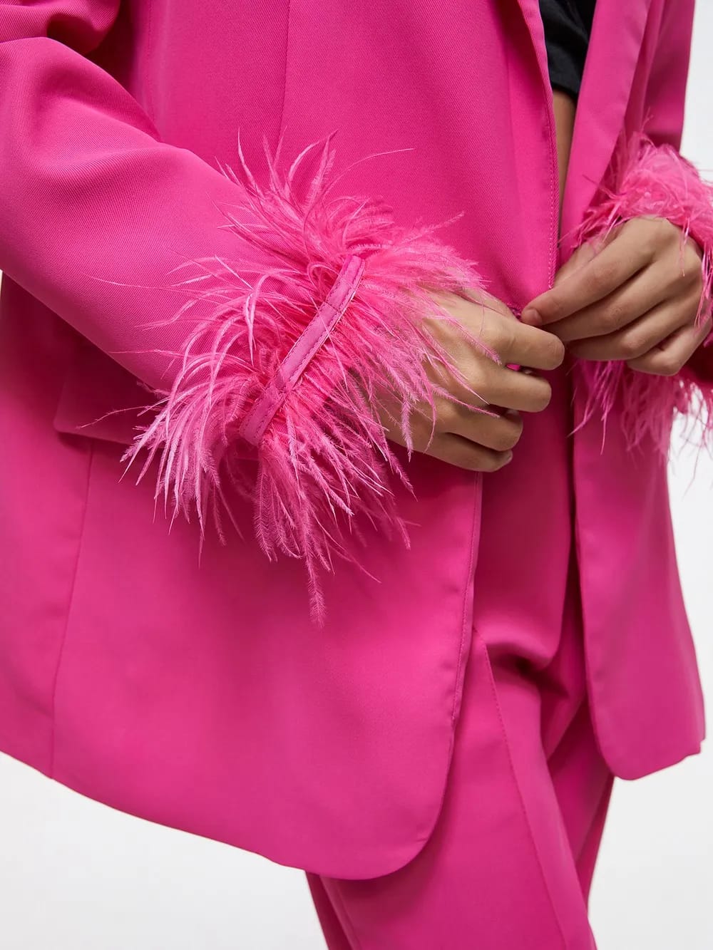 Feather Sleeves Blazer & Pants Coord Set